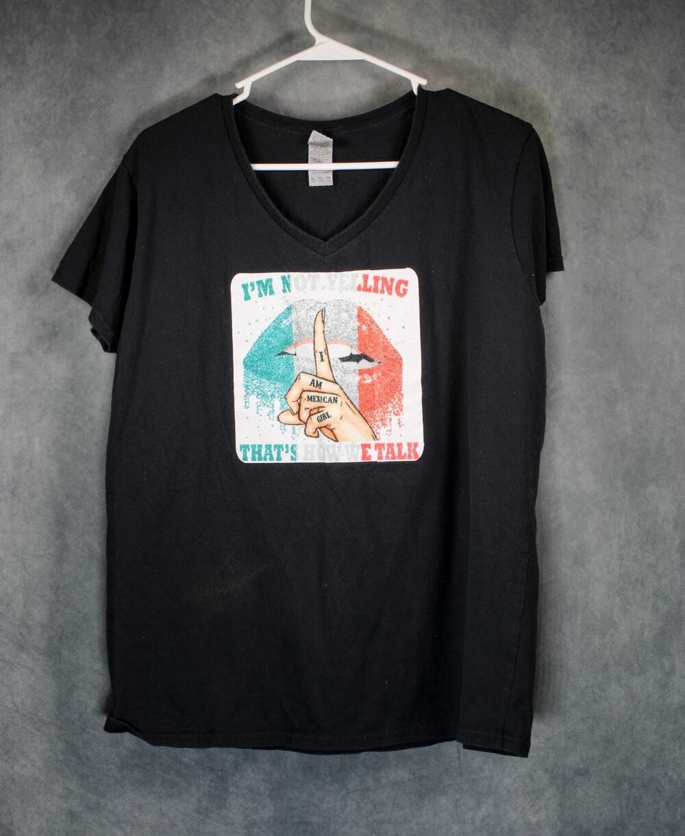 Gildan I'm Not Yelling I Am Mexican Girl Sparkly V-Neck Graphic T-Shirt Black XL